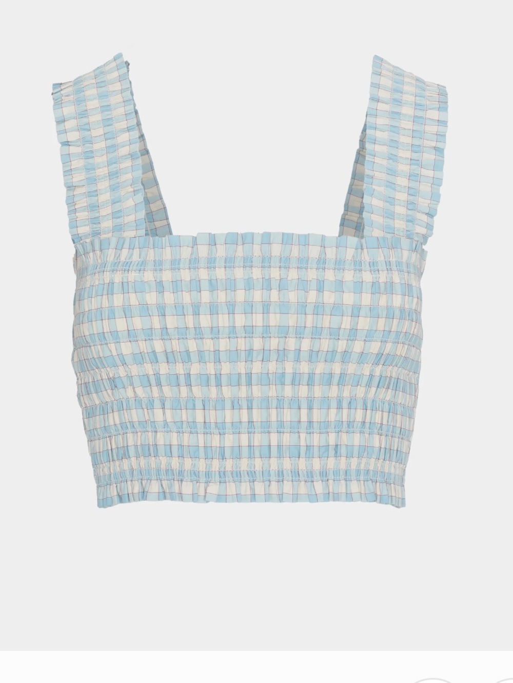 Gingham Smocked Crop Top - Light Blue & White